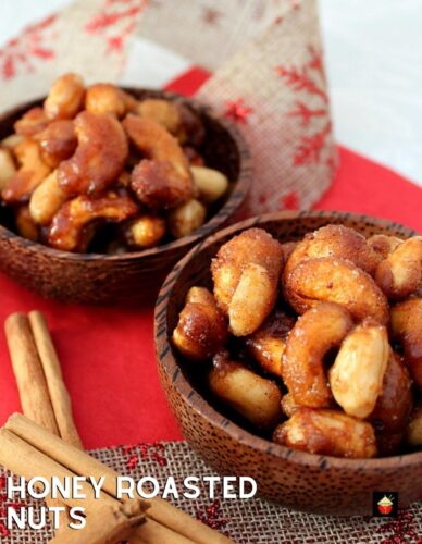 Honey Roasted Nuts, a deliciously easy snack, perfect for parties and gifts too! Seasoned with honey and cinnamon with a pinch of salt for a great taste. This is just absolutely amazing and so good tasting.
