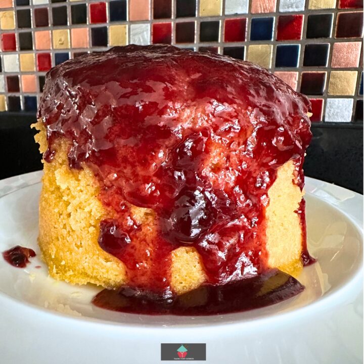 Cherry and Orange Steamed Cake Cherry and Orange Steamed Cake. Cherry and Orange Steamed Cake or pudding is a lovely soft and fluffy cake steamed on the stovetop, steamer, or multicooker. Bursting with refreshing orange flavor throughout the cake and coated in morello cherry jam.