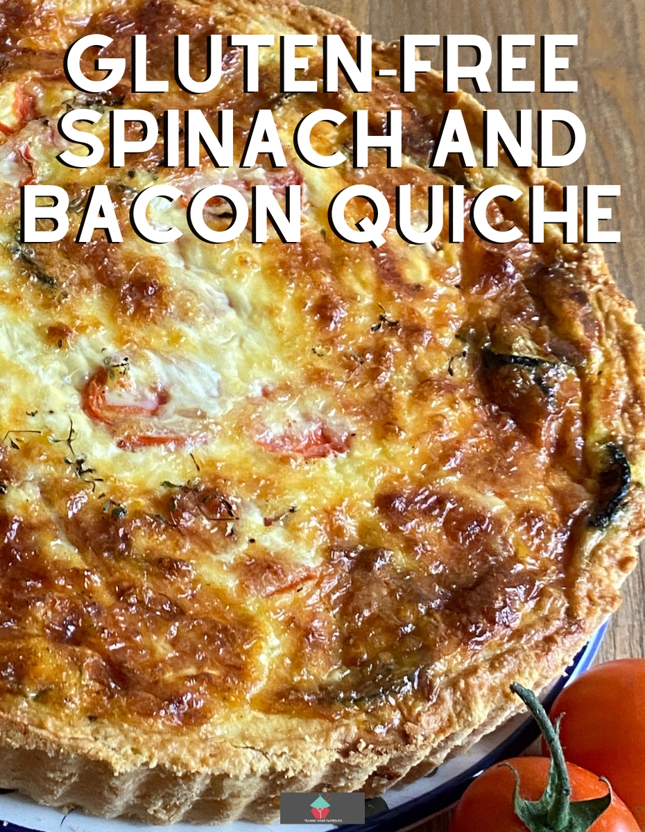 Gluten-Free Spinach and Bacon Quiche. Gluten - Free Spinach and bacon quiche is delicious homemade savory flan,with a buttery, crisp gluten- free pastry case,baked in a cheesy egg filling with spinach, mushrooms, and bacon.