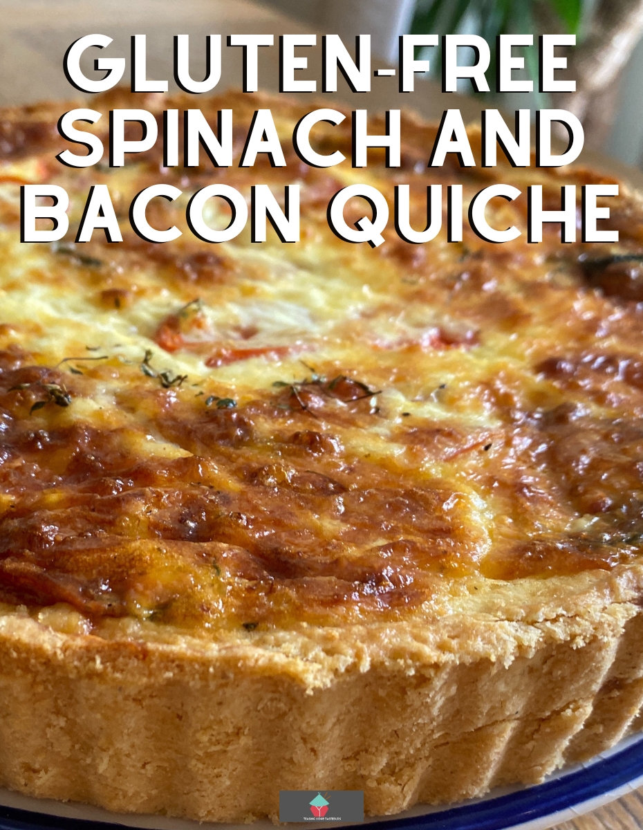 Gluten-Free Spinach and Bacon Quiche. Gluten - Free Spinach and bacon quiche is delicious homemade savory flan,with a buttery, crisp gluten- free pastry case,baked in a cheesy egg filling with spinach, mushrooms, and bacon.