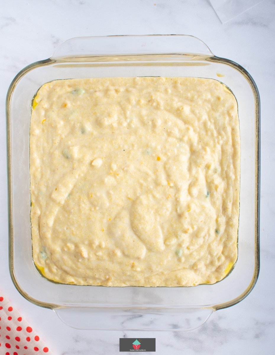 Quick Jalapeno and Cheese Cornbread, add batter to baking pan