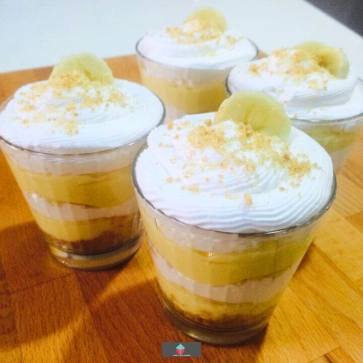 Easy Banana Cream Pie Trifle Cups Banana Cream Pie Trifle Cups. Delicious layers of fresh bananas, homemade custard and whipped cream served in individual cup portions. Perfect for parties!