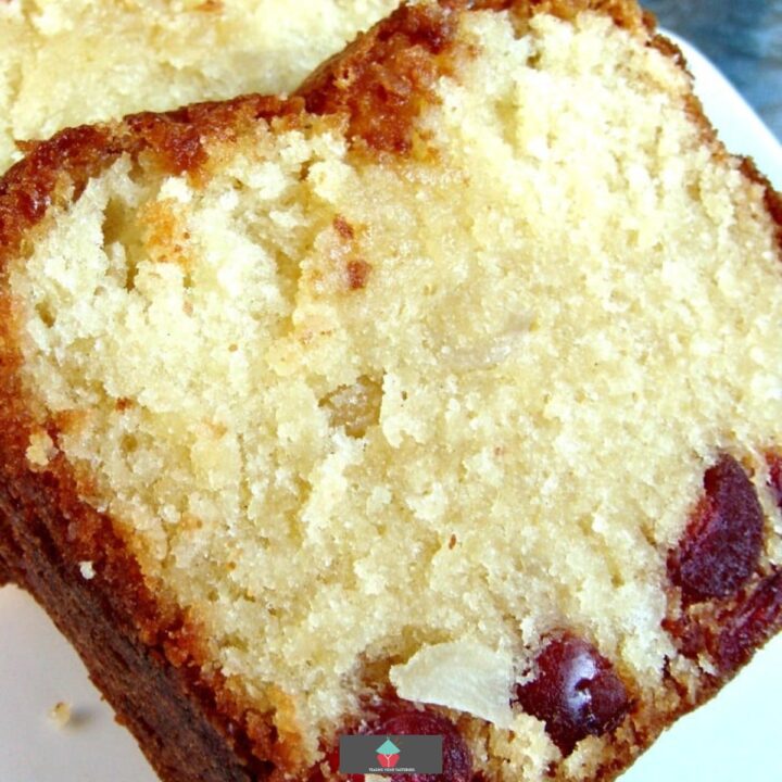 Moist Macadamia and Cherry Pound Cake Macadamia and Cherry Pound Cake is a deliciously moist and soft loaf cake with a hint of honey.Easy recipe using pantry ingredients.