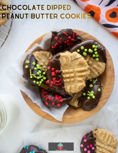 Chocolate Dipped Peanut Butter Cookies Classic peanut butter cookies dipped in chocolate and covered in sprinkles are delicious with a cold glass of milk. Creamy, crunchy and full of flavor. Easy recipe too!