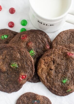 Crispy chocolate M&M cookies are easy to make, loaded with M&M candies. Crunchy on the outside, chewy inside and full of chocolate flavor, using regular pantry ingredients.
