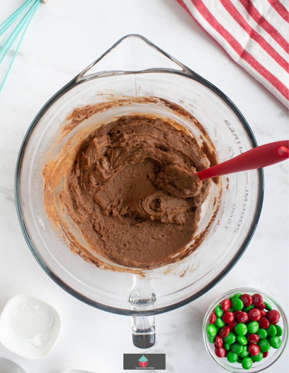 Crispy Chocolate M&M Cookies Crispy Chocolate M&M Cookies,showing cookie dough consistency