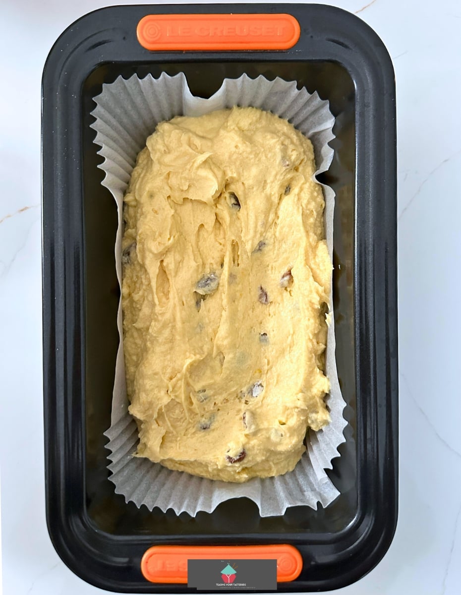 Orange Fruit Pound Cake, batter in the pan