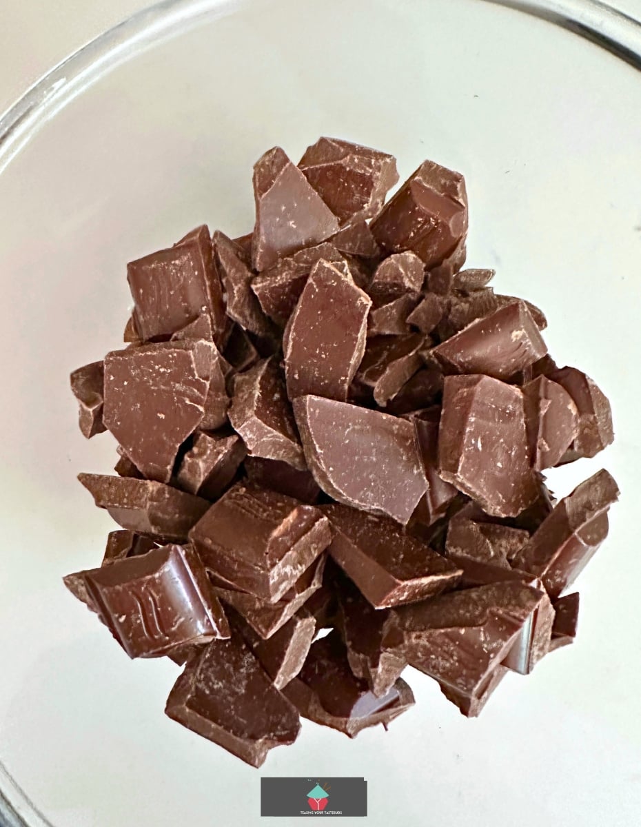 Chocolate Caramel Walnut Bars, chocolate broken in to pieces