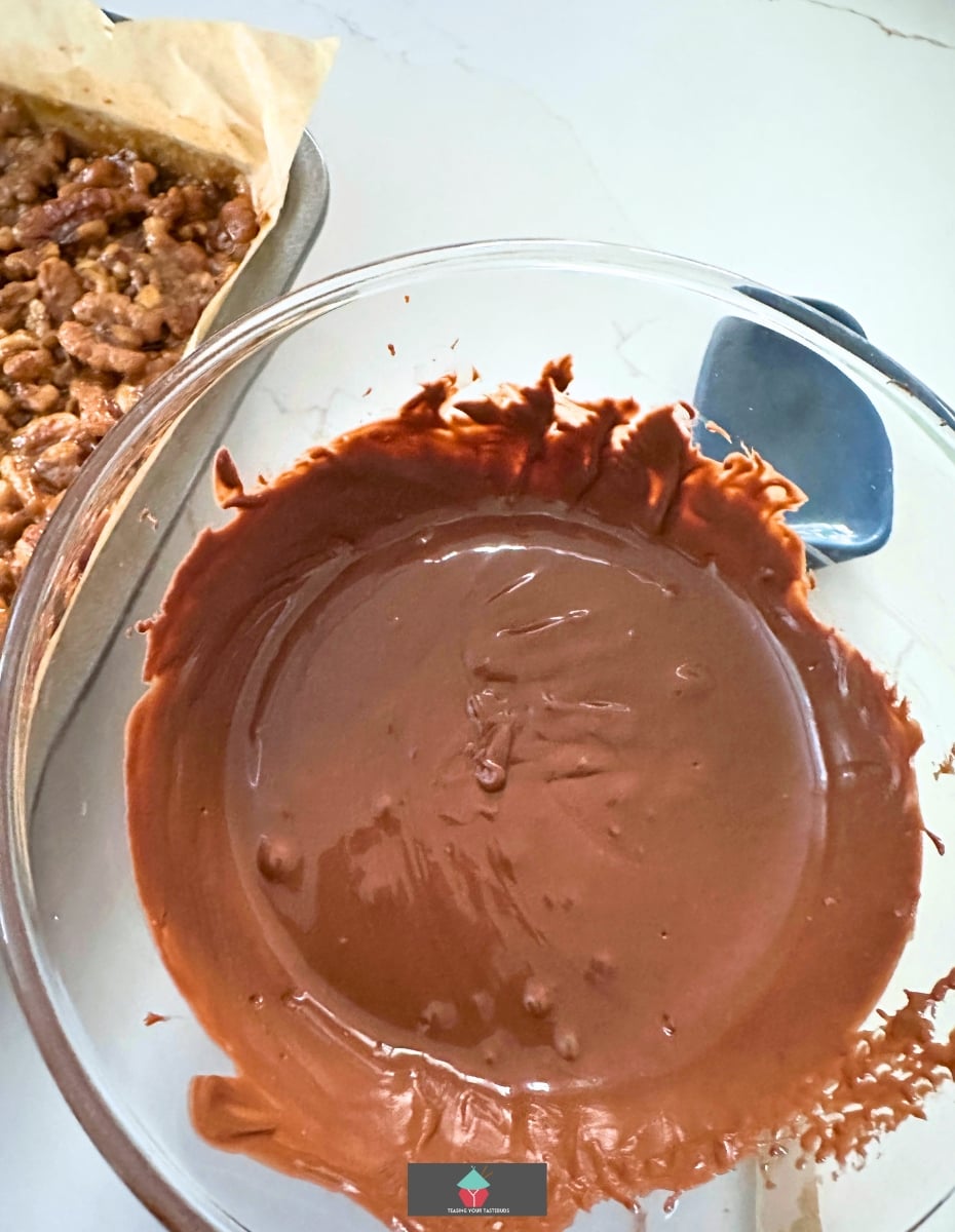 Chocolate Caramel Walnut Bars, chocolate melted