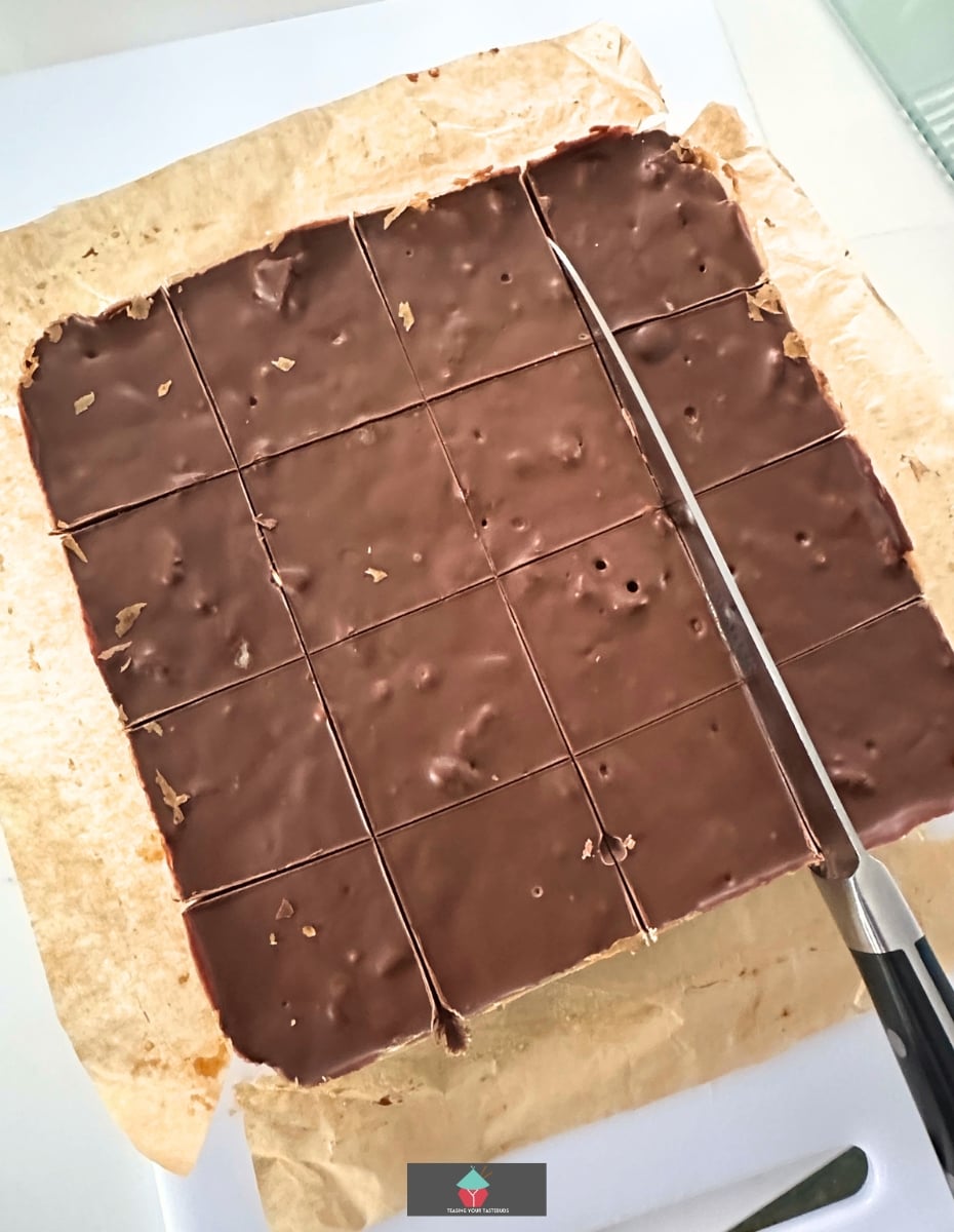 Chocolate Caramel Walnut Bars, cut into slices