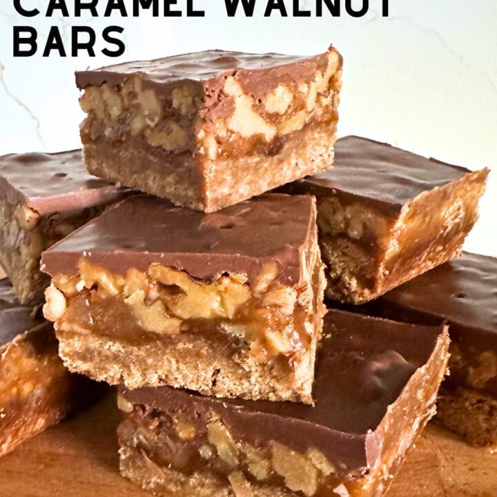Chocolate Caramel Walnut Bars. These are so addictive! Easy to make and always popular! Flexible so you can use your favorite chocolate, like milk, dark, white and also use whatever nuts you love!